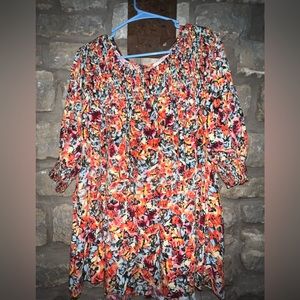 Bright floral blouse 3x terra and sky